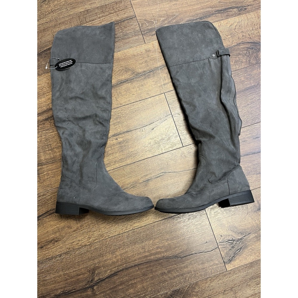 Sun + Stone Women's Gray Over The Knee Boots Faux Suede Stretch Back Size 10